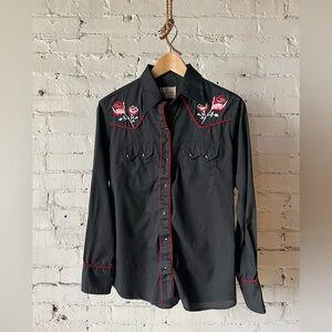 Black Western Shirt with Red Embroidery